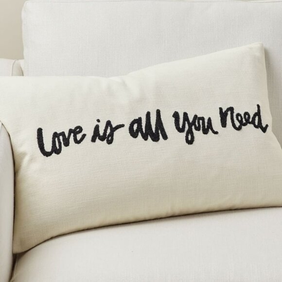 Pottery Barn Love is all you need Pillow Ivory Red Heart 16 x 26 Inches NWOT New